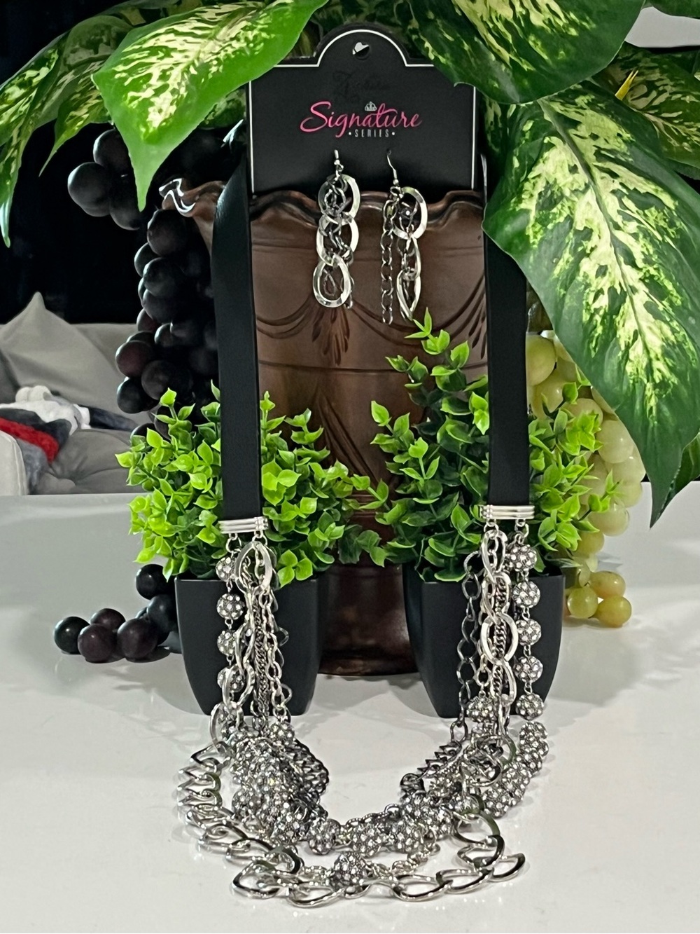 Signature Series paparazzi Silver Multi-Chain Statement Necklace with Earrings